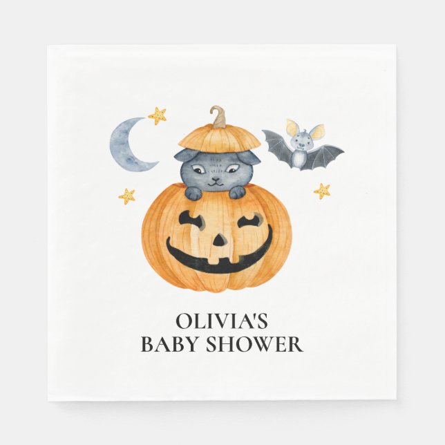 Servilleta De Papel Halloween Calabaza Jack-O-Lantern Baby Shower Napk (Anverso)