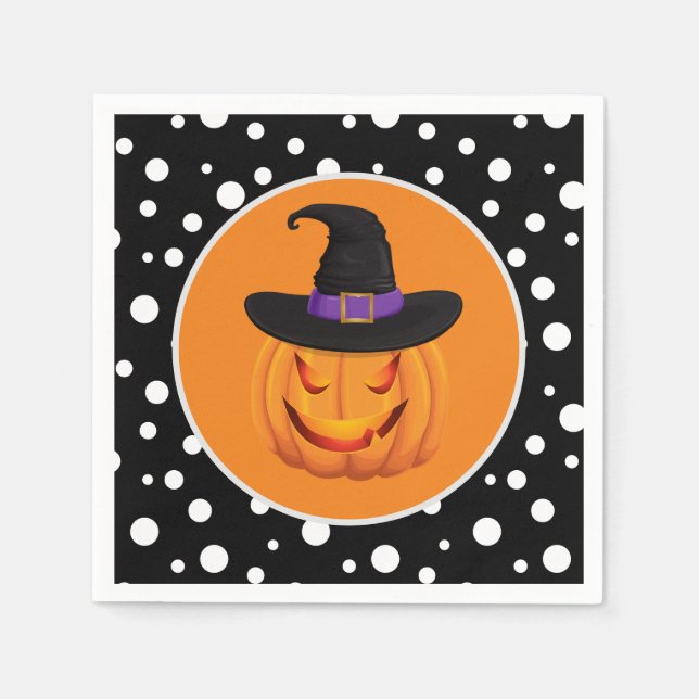 Servilleta De Papel Halloween Calabaza Papel de bruja (Anverso)