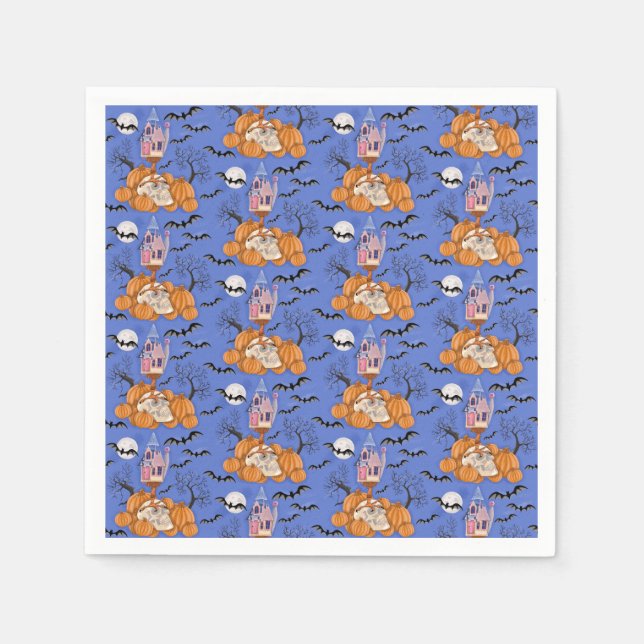 Servilleta De Papel Halloween, calabazas, calaveras y servilletas de m (Anverso)