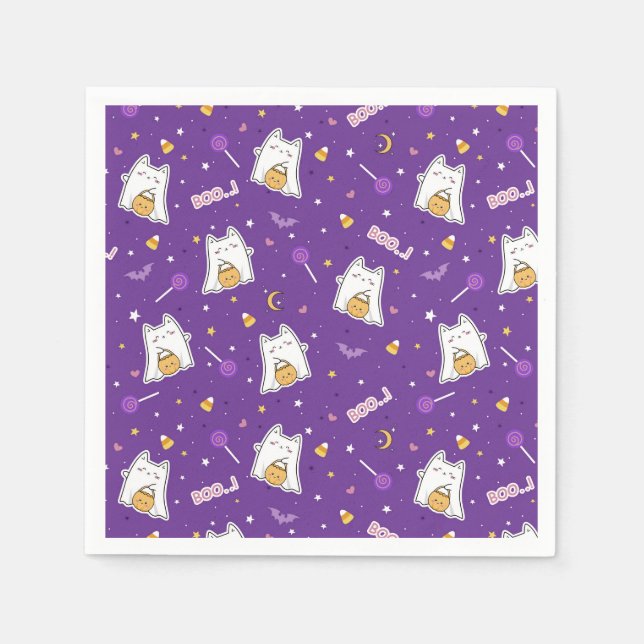 Servilleta De Papel Halloween Cat Ghost Napkins (Anverso)