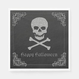 Servilleta De Papel Halloween con calaveras plateadas y cruces