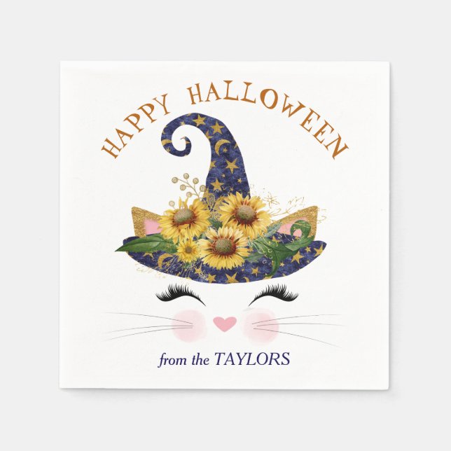 Servilleta De Papel Halloween con flores de oro de Kitty Face (Anverso)