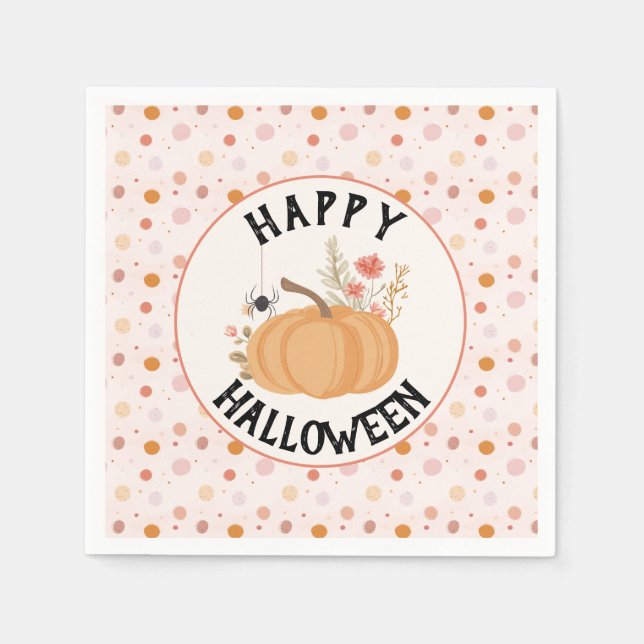 Servilleta De Papel Halloween con flores rosadas (Anverso)