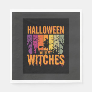 Servilleta De Papel Halloween Con Mis Brujas Puesta De Sol Retro