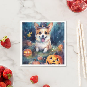 Servilleta De Papel Halloween Corgi con calabazas aterradoras