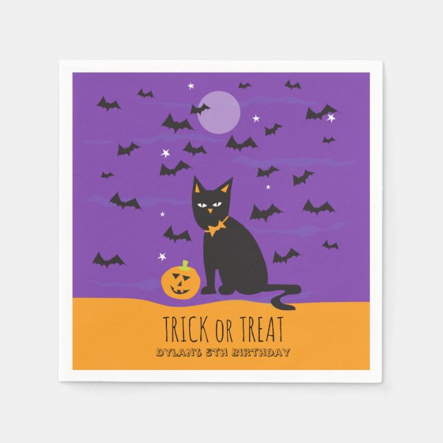 Servilleta De Papel Halloween Cumpleaños Gato negro y Papel Napkin (Anverso)