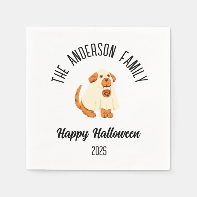 Servilleta De Papel Halloween Cute Dog Ghost Costume Nombre Personaliz (Anverso)