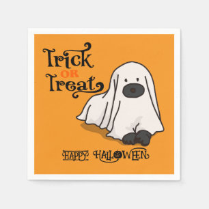 Servilleta De Papel Halloween Cute Spooky Whimsical Ghost Dog Naranja