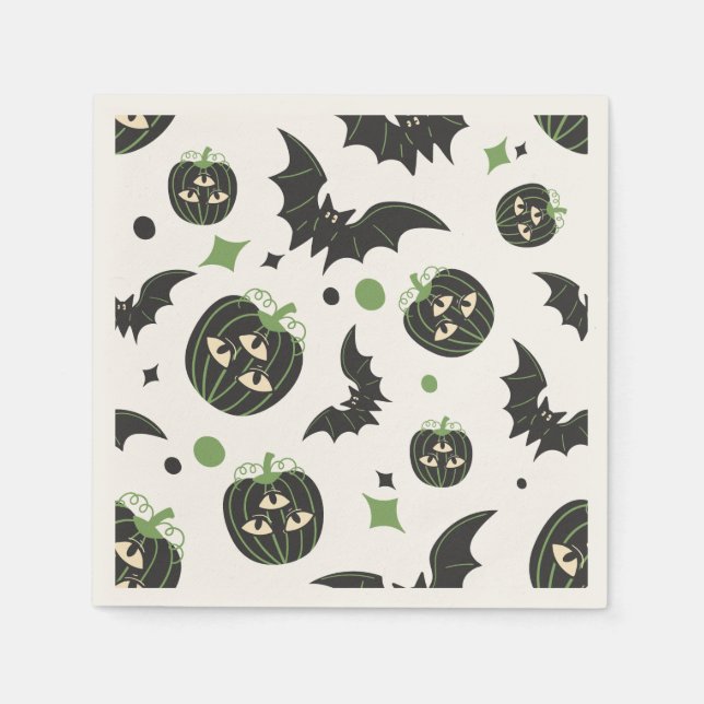 Servilleta De Papel Halloween de calabaza y murciélagos modernos de 3  (Anverso)