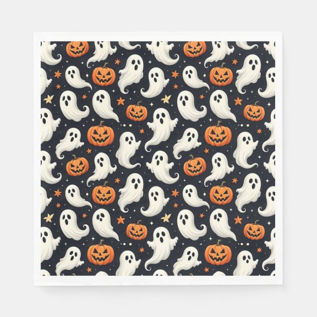Servilleta De Papel Halloween de Fantasmas y Jack o'Lanterns (Anverso)