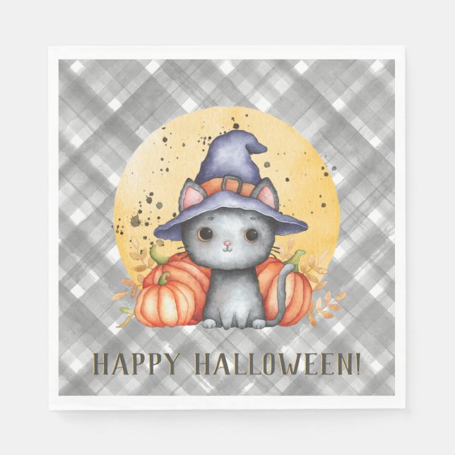 Servilleta De Papel Halloween de Gato Negro caprichoso (Anverso)