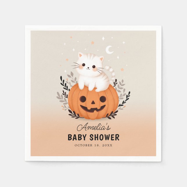 Servilleta De Papel Halloween de gatos y calabazas (Anverso)