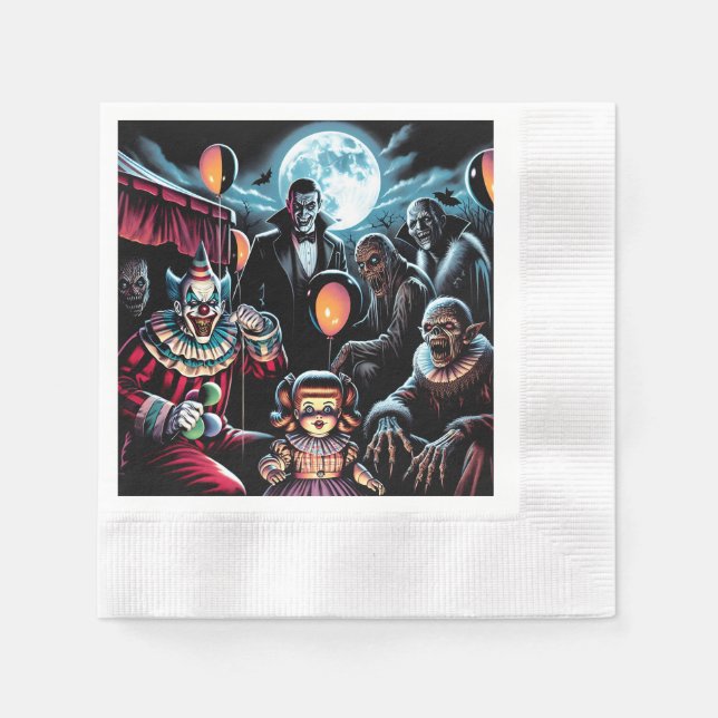 Servilleta De Papel Halloween de muñecas zombi, payn, vamp y haunted (Anverso)