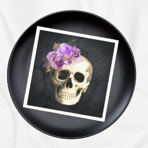 Servilleta De Papel Halloween de Rosas morados de cráneo gótico