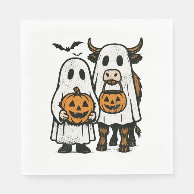 Servilleta De Papel Halloween del fantasma de las vacas en el altiplan (Anverso)