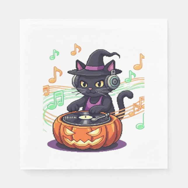 Servilleta De Papel Halloween del gato Dj camiseta sobredimensionada (Anverso)