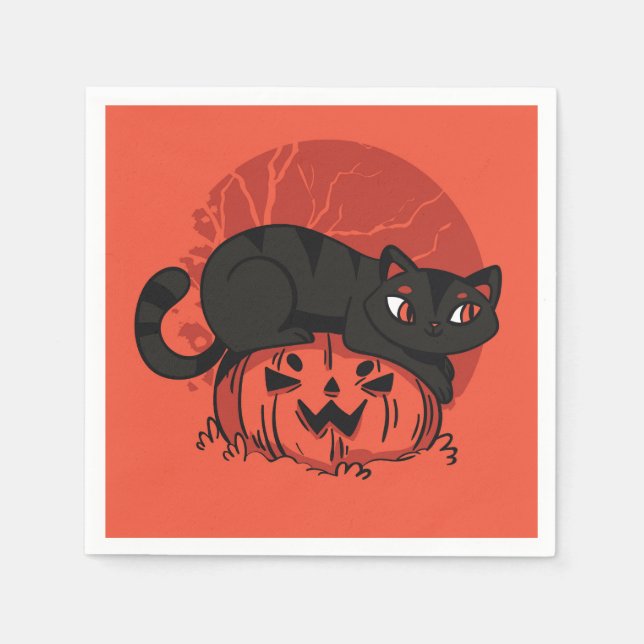Servilleta De Papel Halloween del gato negro (Anverso)