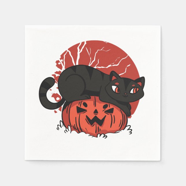 Servilleta De Papel Halloween del gato negro (Anverso)
