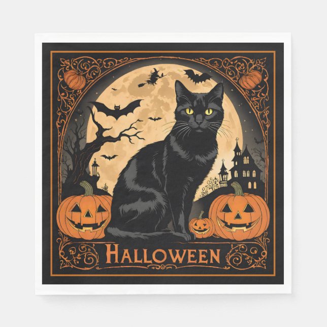 Servilleta De Papel Halloween del gato negro Kitty (Anverso)