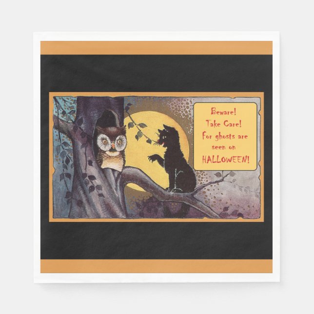 Servilleta De Papel Halloween del gato negro vintage (Anverso)