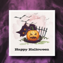 Halloween del gato negro y Jack o' Lantern