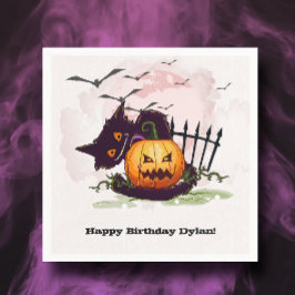 Servilleta De Papel Halloween del gato negro y Jack o' Lantern