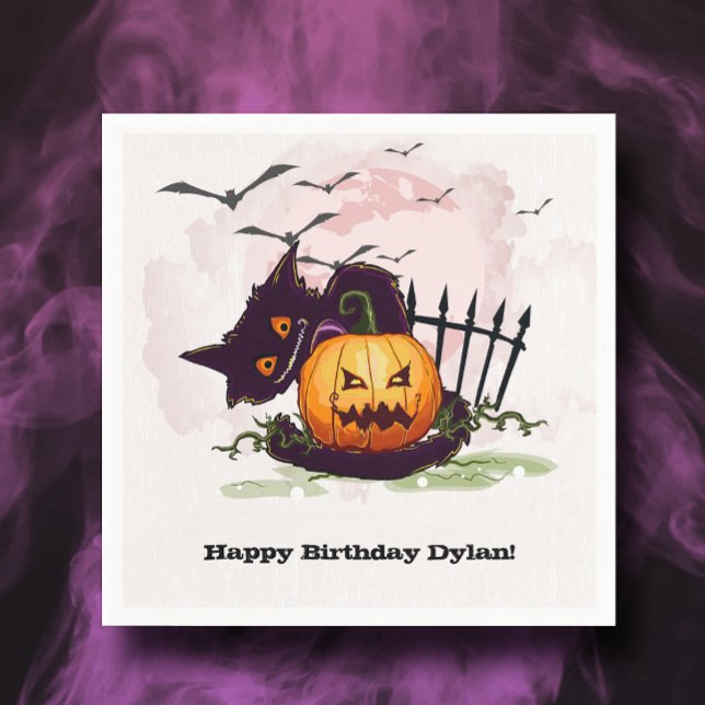 Servilleta De Papel Halloween del gato negro y Jack o' Lantern (Subido por el creador)