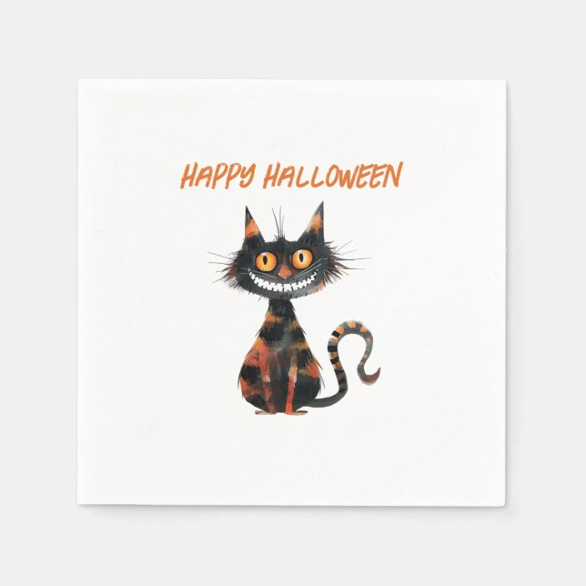 Servilleta De Papel Halloween del gato negro y Naranja espeluznante (Anverso)