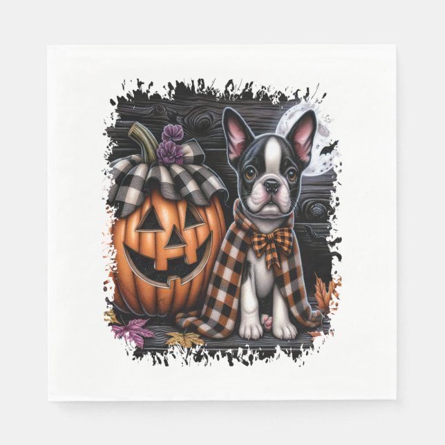 Servilleta De Papel Halloween del perro de Boston Terrier (Anverso)
