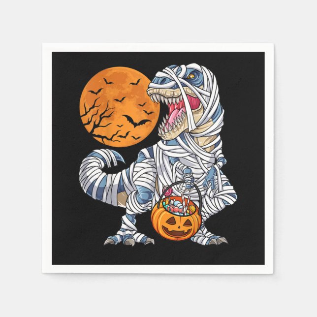 Servilleta De Papel Halloween Dinosaur T rex Mummy Pumpkin (Anverso)