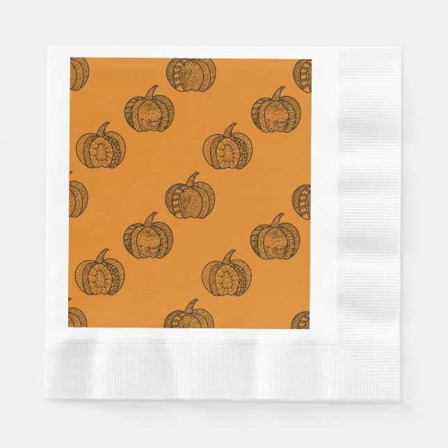 Servilleta De Papel Halloween doodles boho zentangles pumpkins Autumn (Anverso)