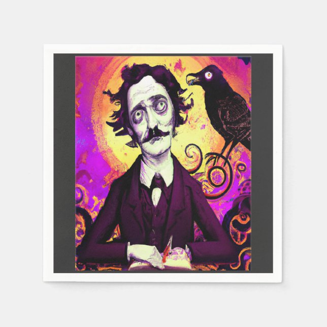 Servilleta De Papel Halloween, Edgar Allen Poe, Raven, Nevermore (Anverso)