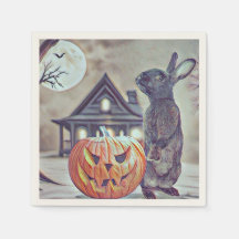 Halloween espeluznante conejo conejo con calabaza