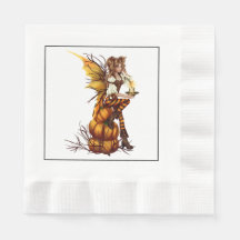 Halloween Fairy Pumpkin Fiesta Cocktail Napkin