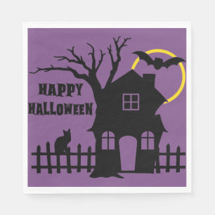 Servilleta De Papel Halloween feliz, casa embrujada y gato negro