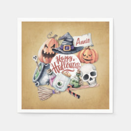 Servilleta De Papel Halloween Feliz de Vintage personalizado | Servill