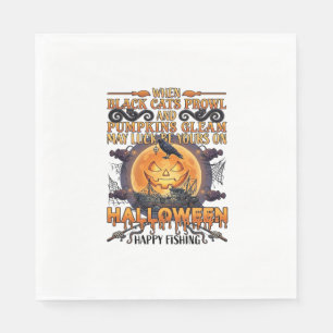 Servilleta De Papel Halloween Feliz Pesca Gatos Negros Calabazas Cuerv