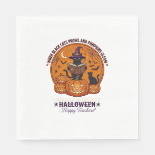 Servilleta De Papel Halloween Feliz Profesor Gato Negro Sombrero de Br