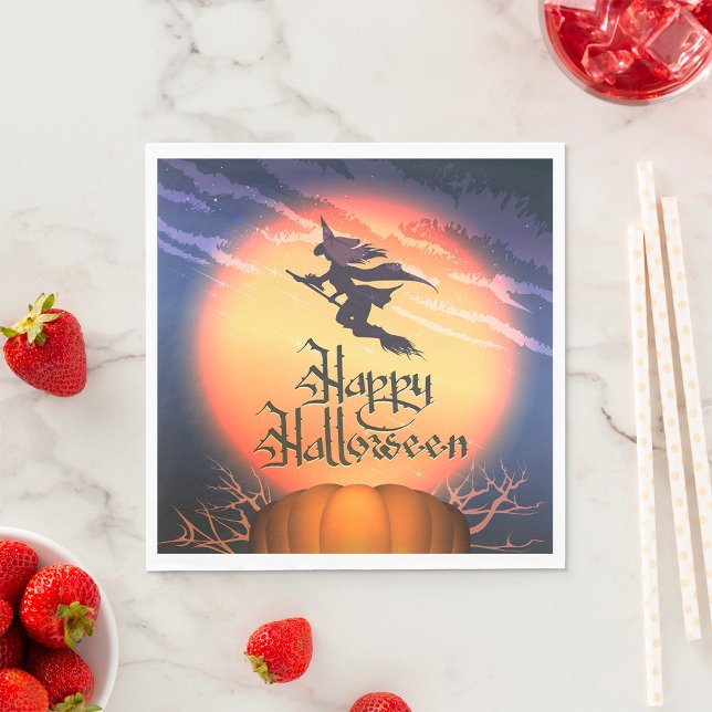Servilleta De Papel Halloween Flying Witch Broom Pumpkin Napkins (Subido por el creador)