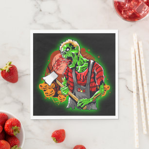 Servilleta De Papel Halloween Funny Green Zombie Ax sobre el papel cla