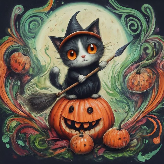 Servilleta De Papel Halloween: gato de bruja y calabaza (Subido por el creador)
