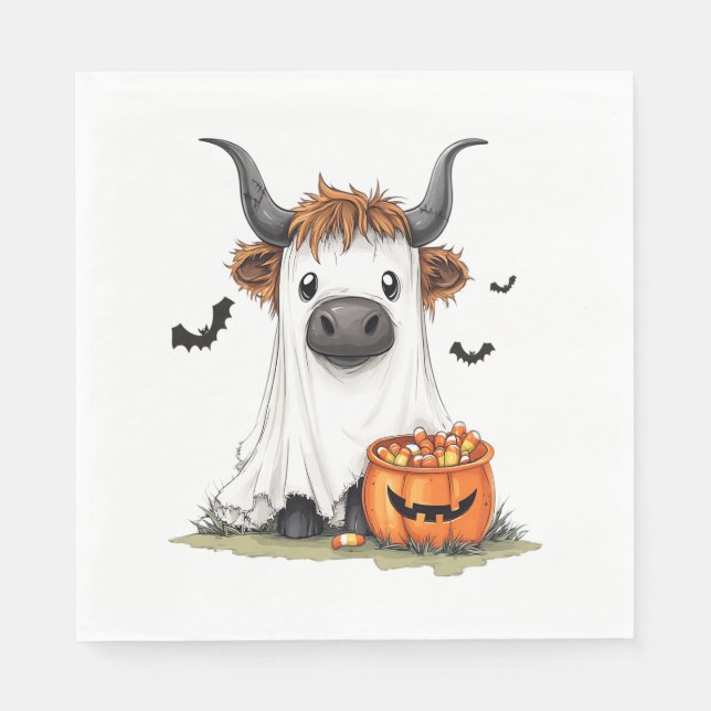 Servilleta De Papel Halloween Ghost Highland Cow PNG (Anverso)