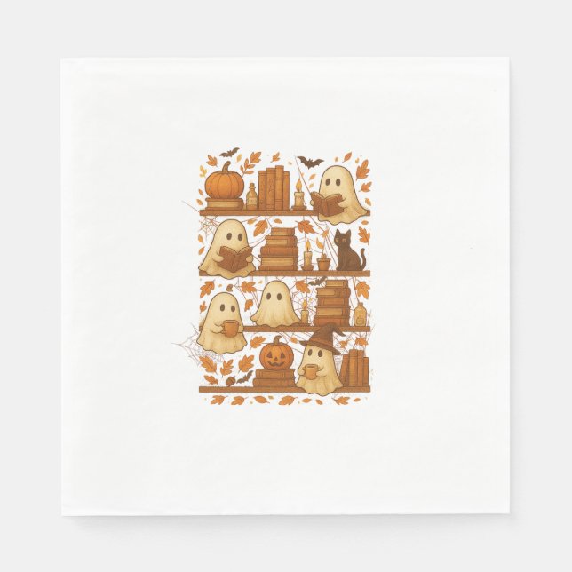 Servilleta De Papel Halloween Ghost Reading Books Lover (Anverso)