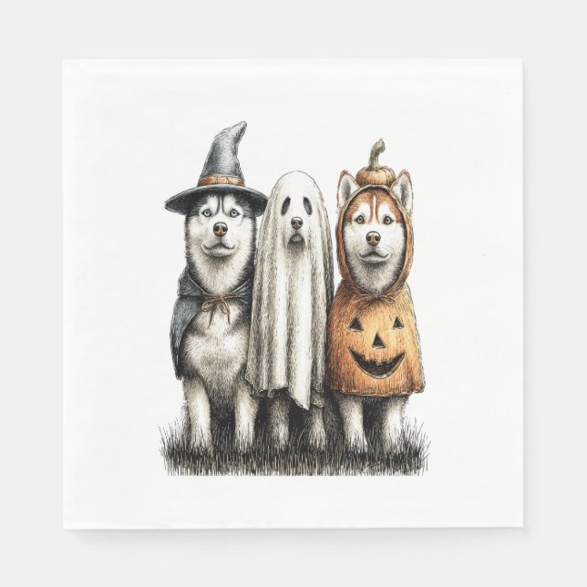 Servilleta De Papel Halloween Ghost Siberian Husky Dog (Anverso)