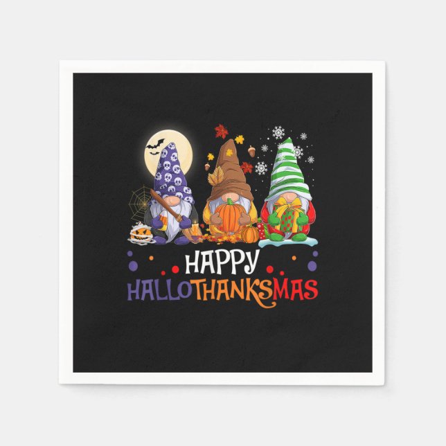 Servilleta De Papel Halloween Gnomes Happy HalloGraciasMas Acción de G (Anverso)