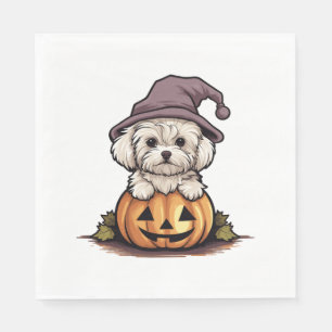 Servilleta De Papel Halloween Gorra de brujas Calabaza Perro Maltés