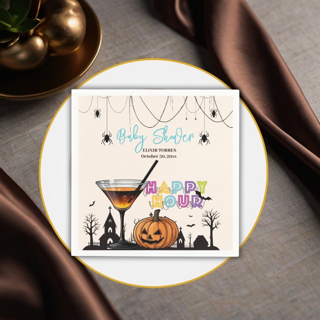 Servilleta De Papel Halloween Happy Hour Pumpkin Cocktail Baby Shower (Subido por el creador)