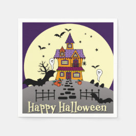 Servilleta De Papel Halloween Hauned House Black Bat Full Moon Ghost