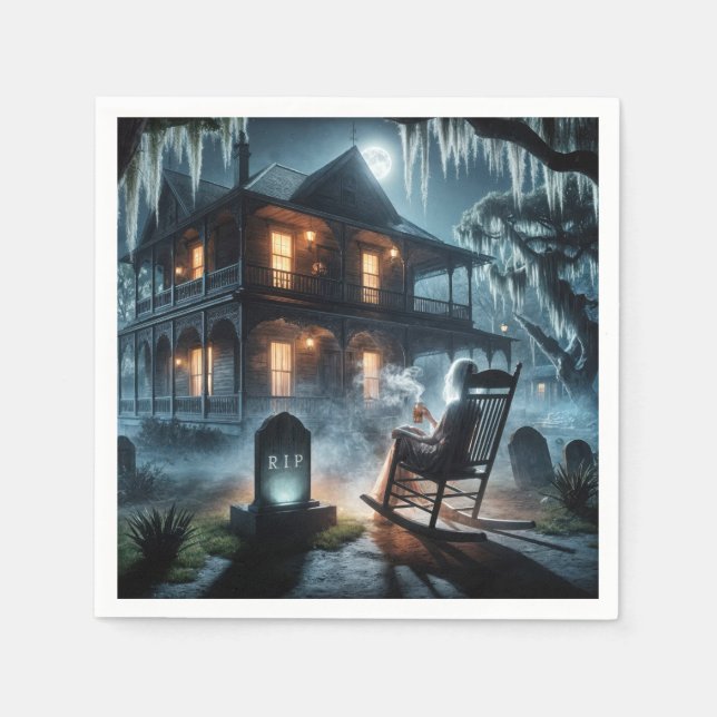 Servilleta De Papel Halloween Hauned House con lápida (Anverso)