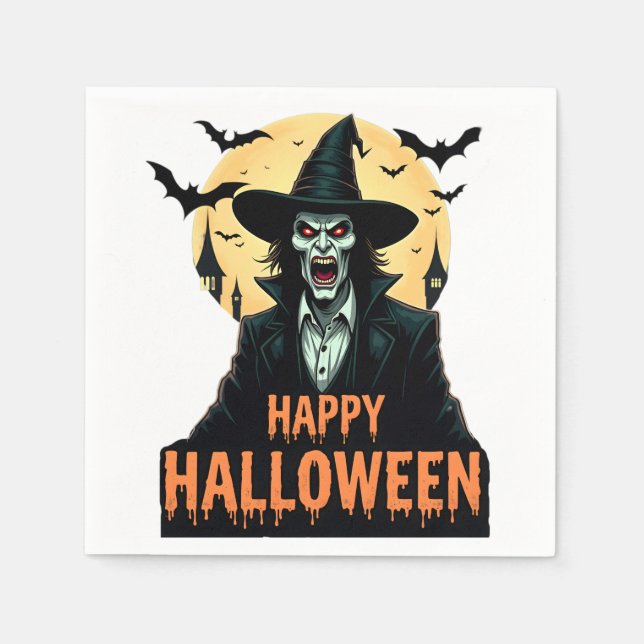 Servilleta De Papel Halloween Horror Bruja con ojos rojos (Anverso)
